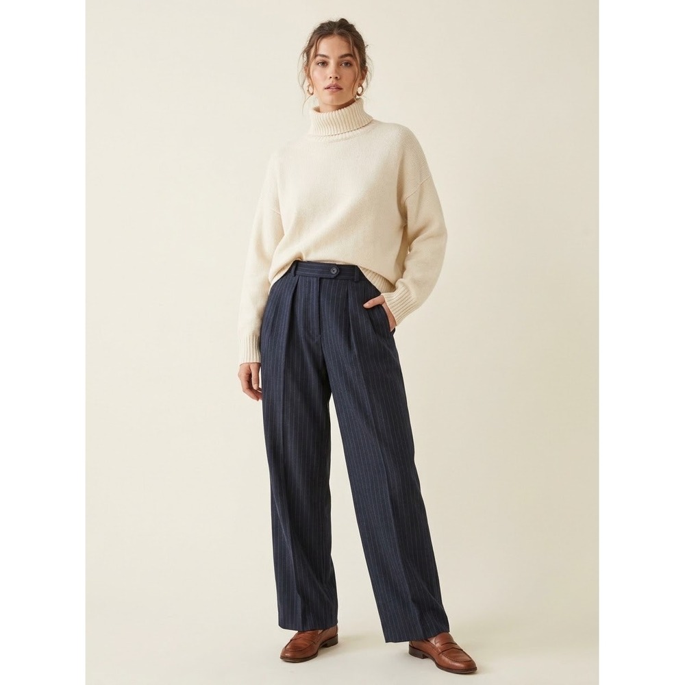 Vintage Bill Burns Nordstrom Navy Pinstripe Wool Wide Leg Pants High Rise 10